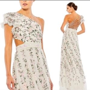 Mac Duggal 70160 Embroidered Ruffled One Shoulder Lace Up Gown Sz 12